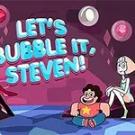 캐릭터들이 거실에 앉아 있는 모습과 LETS BUBBLE IT, STEVEN!