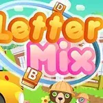 알록달록한 글씨로 Letter Mix라고 적혀 있으며, 배경에 노란색 버스와 동물 캐릭터가 있는 밝고 활기찬 이미지