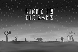 비 오는 어두운 풍경 속에서 벌레와 나무가 있는 실루엣 이미지