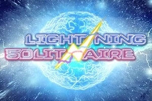 번개와 푸른 전구 모양 배경에 LIGHTNING SOLITAIRE라는 텍스트가 있는 이미지