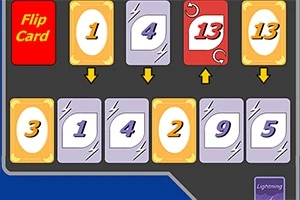 텍스트 Flip Card가 적힌 빨간 카드 옆에 노란 숫자 카드와 회색 숫자 카드가 배열되어 있는 이미지