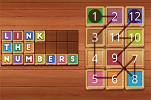 나무 배경에 다양한 색상의 숫자 카드를 선으로 연결한 퍼즐