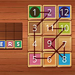 나무 배경에 다양한 색상의 숫자 카드를 선으로 연결한 퍼즐