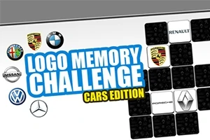 자동차 로고와 LOGO MEMORY CHALLENGE CARS EDITION이라는 문구가 있는 이미지