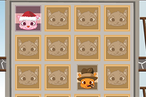 그리드 안에 산타 모자를 쓴 분홍색 고양이와 모자를 쓴 주황색 고양이 얼굴이 보입니다