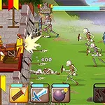 성벽을 방어하는 기사와 성을 공격하는 해골 군단이 펼쳐진 전투 장면