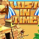 피라미드와 야자수가 있는 사막 배경에 LOST IN TIME라는 글자가 적혀 있습니다