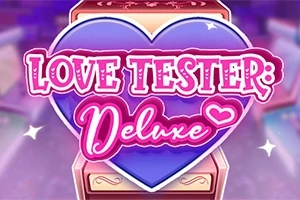 큰 하트를 배경으로 Love Tester: Deluxe라는 핑크색 글자가 중앙에 있는 이미지