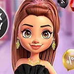 블랙 프라이데이 세일을 배경으로 한 여성 캐릭터와 다양한 색상의 풍선들이 있는 이미지