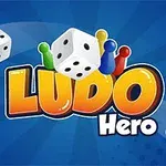 주사위와 색색의 말들이 있는 Ludo Hero 로고