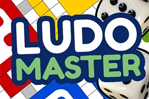 LUDO MASTER 텍스트와 게임 보드 및 주사위가 보이는 이미지