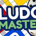 LUDO MASTER 텍스트와 게임 보드 및 주사위가 보이는 이미지