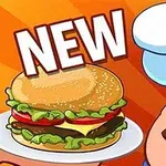 요리사 모자가 있는 사람이 햄버거와 함께 윙크하고 있는 만화 이미지