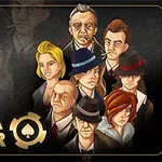 여러 명의 캐릭터들이 차례로 서 있는 이미지로, 각각 서로 다른 복장과 표정을 가지고 있으며 Mafia Poker라는 텍스트가 포함되어 있다