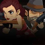 세 명의 만화 스타일 캐릭터가 각각 총을 들고 있는 이미지