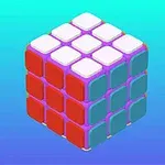 파란색과 빨간색 면을 가진 완성된 상태의 입체 퍼즐 큐브