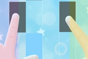 두 손가락으로 파스텔 색상의 바를 터치하는 모습