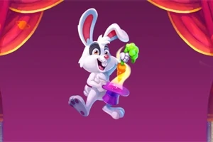 마술 실린더에서 당근을 꺼내는 만화 스타일의 토끼