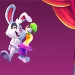 마술 실린더에서 당근을 꺼내는 만화 스타일의 토끼