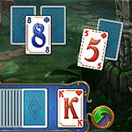 초원 배경 위에 카드가 여러 장 펼쳐져 있고, 앞면이 보이는 카드에는 숫자 6, 8, 5, K가 있다