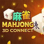 갈색 배경에 마작 타일과 MAHJONG 3D CONNECT라는 텍스트가 있는 이미지