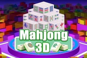3D로 묘사된 마작 타일이 쌓여 있고, Mahjong 3D라는 글자가 강조되어 있는 이미지