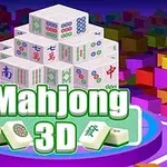 3D로 묘사된 마작 타일이 쌓여 있고, Mahjong 3D라는 글자가 강조되어 있는 이미지