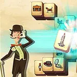 남성 캐릭터가 중절모를 쓰고 지팡이를 들고 서 있으며 여러 개의 타일이 화면에 배치되어 있는 모습