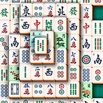 녹색 배경 위에 쌓여있는 마작 타일들의 배열