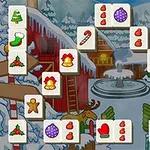 겨울철 눈 덮인 마을을 배경으로 크리스마스 테마의 장식물이 그려진 타일들이 배치되어 있다