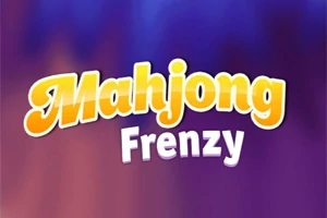 보라색과 파란색 배경에 노란색과 흰색 텍스트로 Mahjong Frenzy가 쓰여져 있습니다