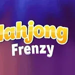 보라색과 파란색 배경에 노란색과 흰색 텍스트로 Mahjong Frenzy가 쓰여져 있습니다