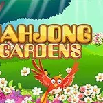 밝은 정원 배경에 다양한 색상의 꽃들이 만개해 있고, 중앙에 새가 있으며 상단에는 MAHJONG GARDENS라는 글씨가 보입니다