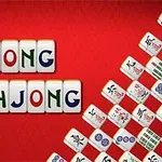 붉은 배경 위에 마작 타일들로 MAHJONG이라는 글자가 두 번 쓰여 있으며, 오른쪽에는 다양한 마작 타일이 배열되어 있다