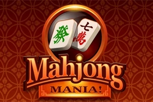붉은 배경에 두 개의 마작 패와 큰 글씨로 된 Mahjong MANIA!
