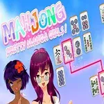 두 명의 만화 스타일 소녀들과 마작 타일이 있는 밝은 색상의 일러스트레이션