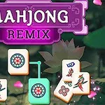 보라색 배경에 MAHJONG REMIX라는 제목과 여러 개의 마작 패가 있는 이미지