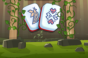 숲 속 두 개의 문양이 있는 마작 타일과 나무 덩굴