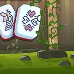 숲 속 두 개의 문양이 있는 마작 타일과 나무 덩굴