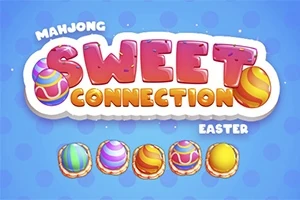 파란색 배경에 SWEEET CONNECTION이라는 텍스트와 다채로운 색상의 달걀들이 장식된 이미지