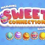파란색 배경에 SWEEET CONNECTION이라는 텍스트와 다채로운 색상의 달걀들이 장식된 이미지