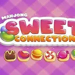 보라색 체크 패턴 배경에 다양한 색깔의 과자 아이콘과 함께 SWEET CONNECTION이라는 글자가 중앙에 있다