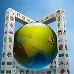 하늘을 배경으로 마작 패로 둘러싸인 지구본