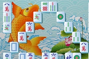 물고기와 파도 배경 위에 배열된 마작 타일