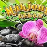 분홍색 난초 꽃과 검은 돌 위에 Mahjongg Relax라는 텍스트가 있는 이미지