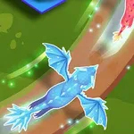 푸른 용과 붉은 새가 나무 길 위를 날고 있는 모습