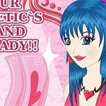 파란 머리의 만화 여자와 립스틱 그림, 로맨틱 분위기의 이미지