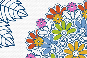 다양한 색상의 꽃과 잎사귀로 이루어진 화려한 패턴 디자인