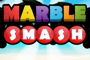 다채로운 색상의 MARBLE 텍스트와 빨간색 구체에 흰색으로 쓰인 SMASH 텍스트가 있는 이미지