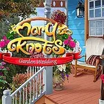 여자가 있는 목조 테라스와 많은 꽃들이 장식된 외관